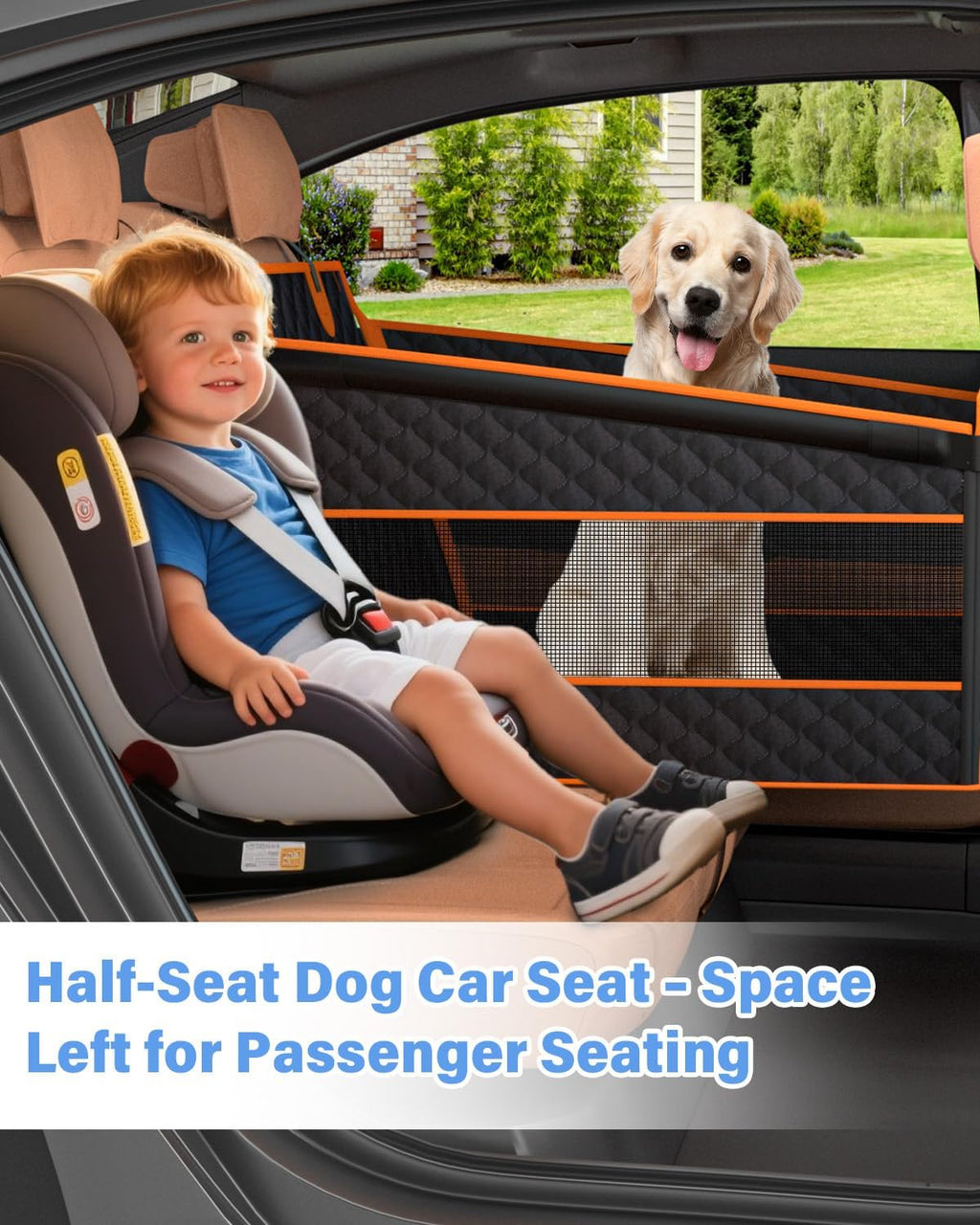 Poupipets Half Back Seat Dog Extender with Hard Base and Breathable Mesh Panels