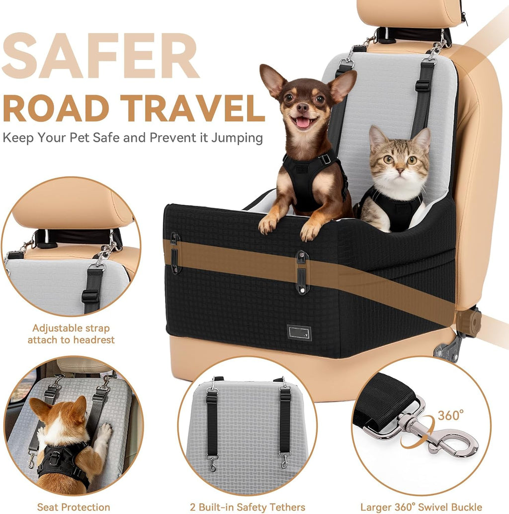 Poupipets Premium Dog Booster Car Seat with Memory Foam Cushion and Safety Tether