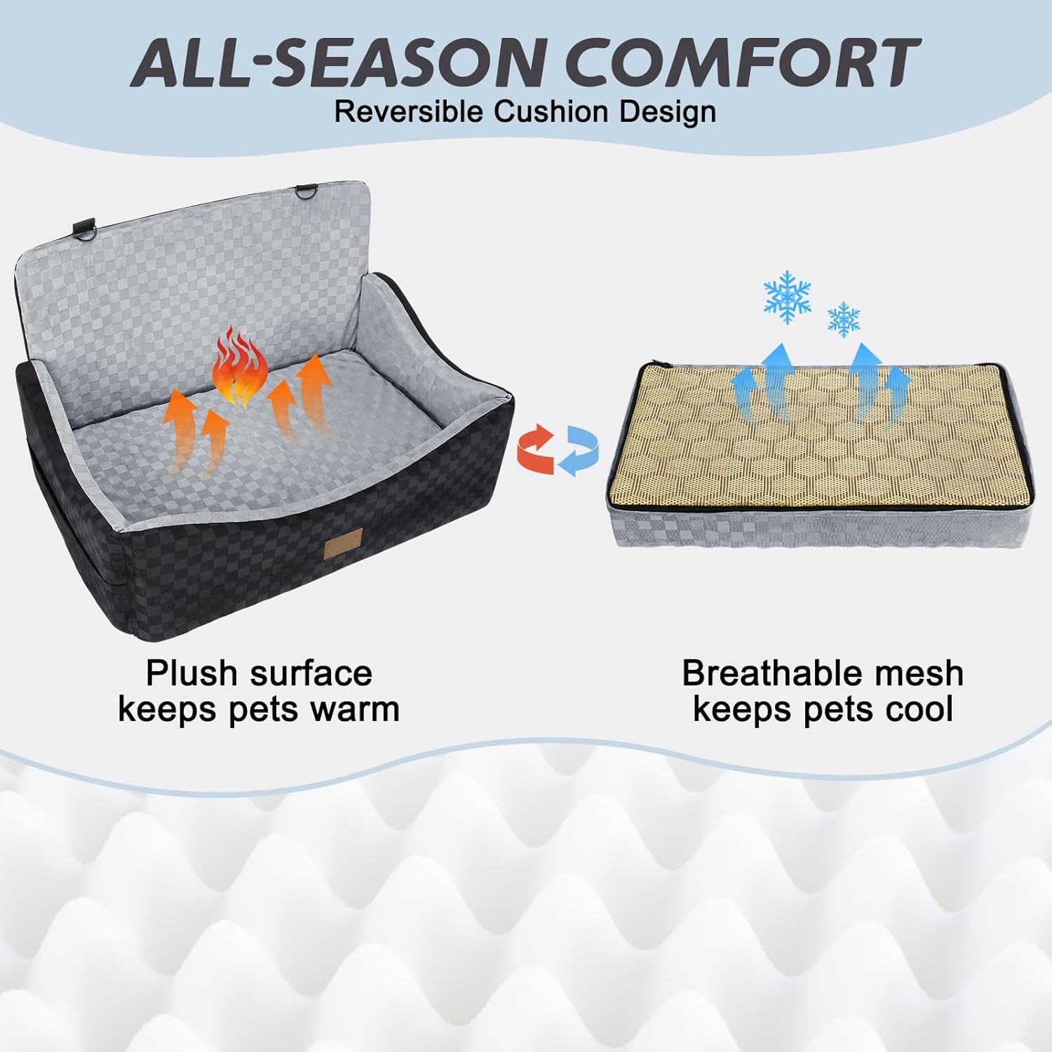 Poupipets Premium Large Dog Car Seat with Reversible Cushion and Storage Pockets