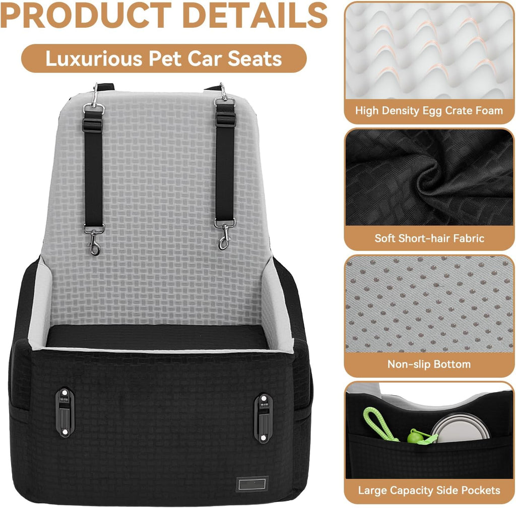 Poupipets Premium Dog Booster Car Seat with Memory Foam Cushion and Safety Tether