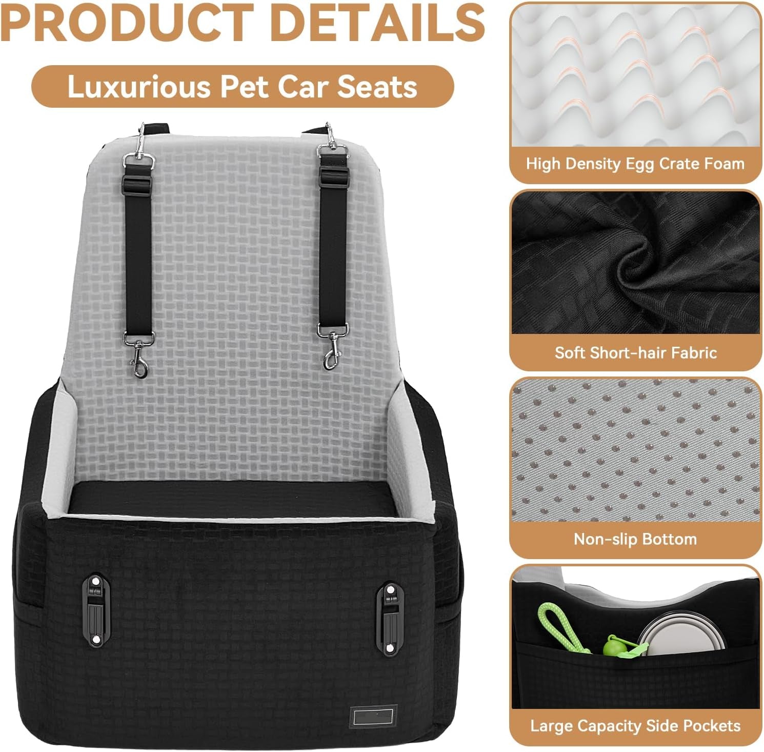 Poupipets Premium Dog Booster Car Seat with Memory Foam Cushion and Safety Tether
