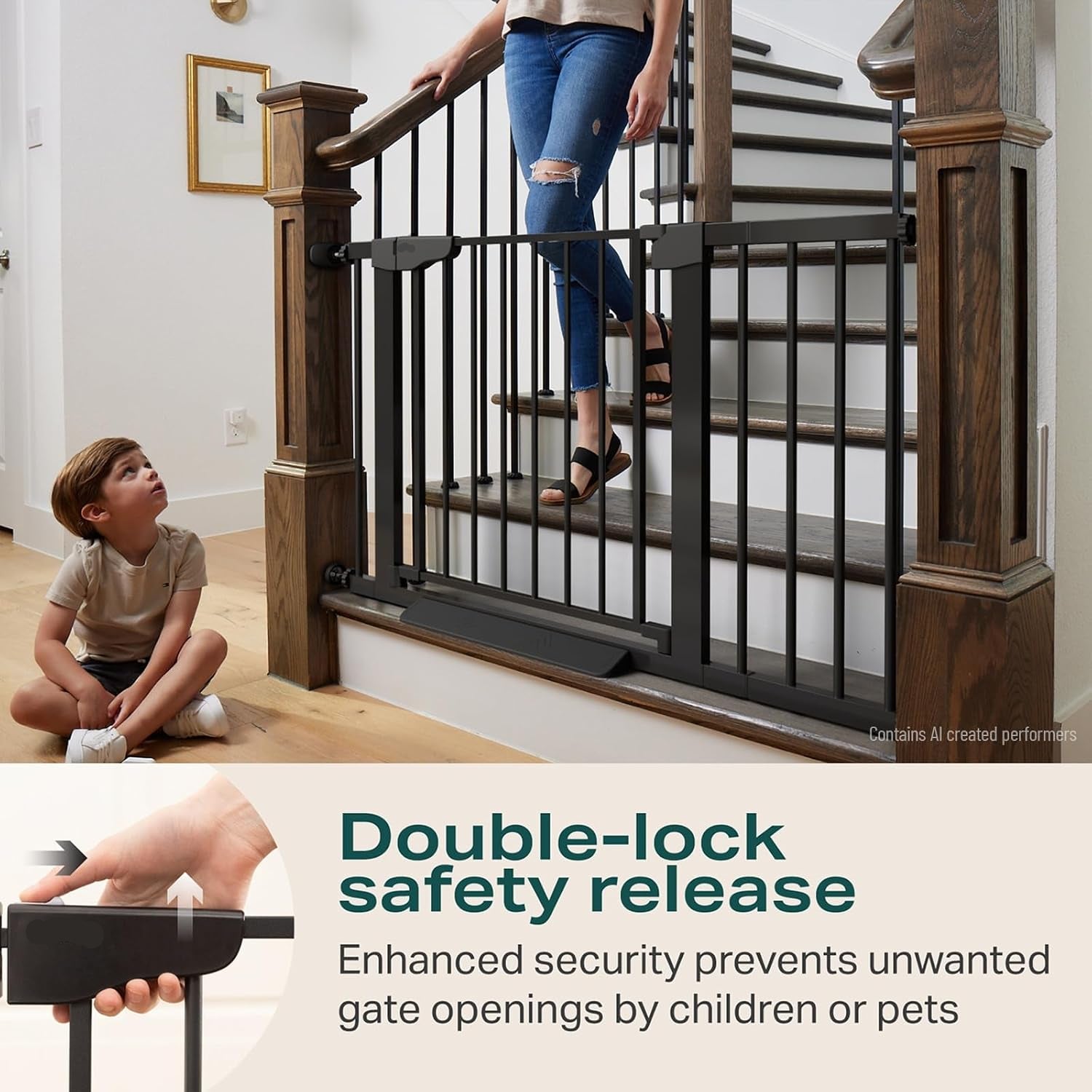 Poupipets Auto-Close Safety Gate for Babies and Dogs with Dual Lock and Pressure Mount