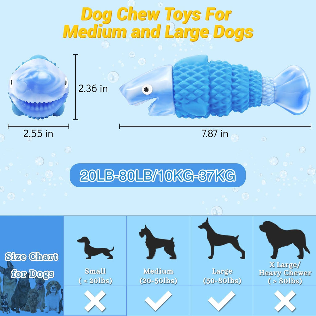 Dailypets Durable Shark Dog Chew Toy with Squeaker for Strong Chewers Bacon Flavor