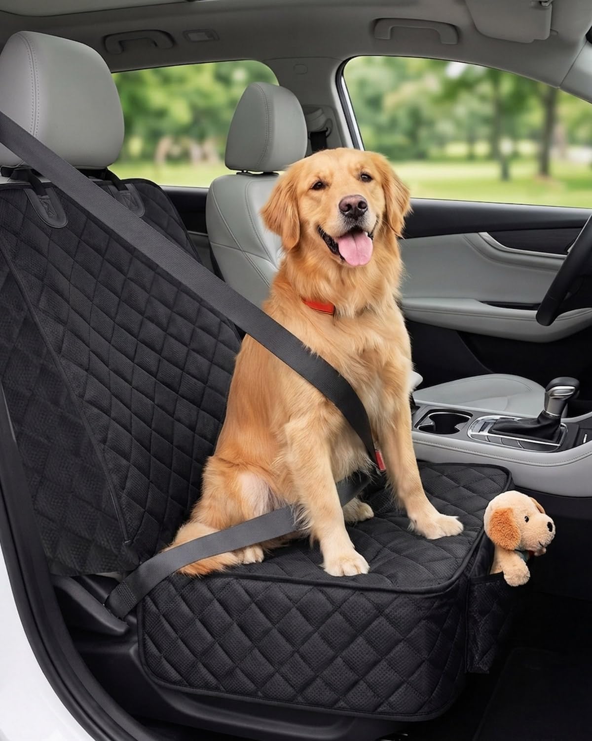 Poupipets Waterproof Dog Car Seat Cover with Mesh Window and Non-Slip Hammock Design