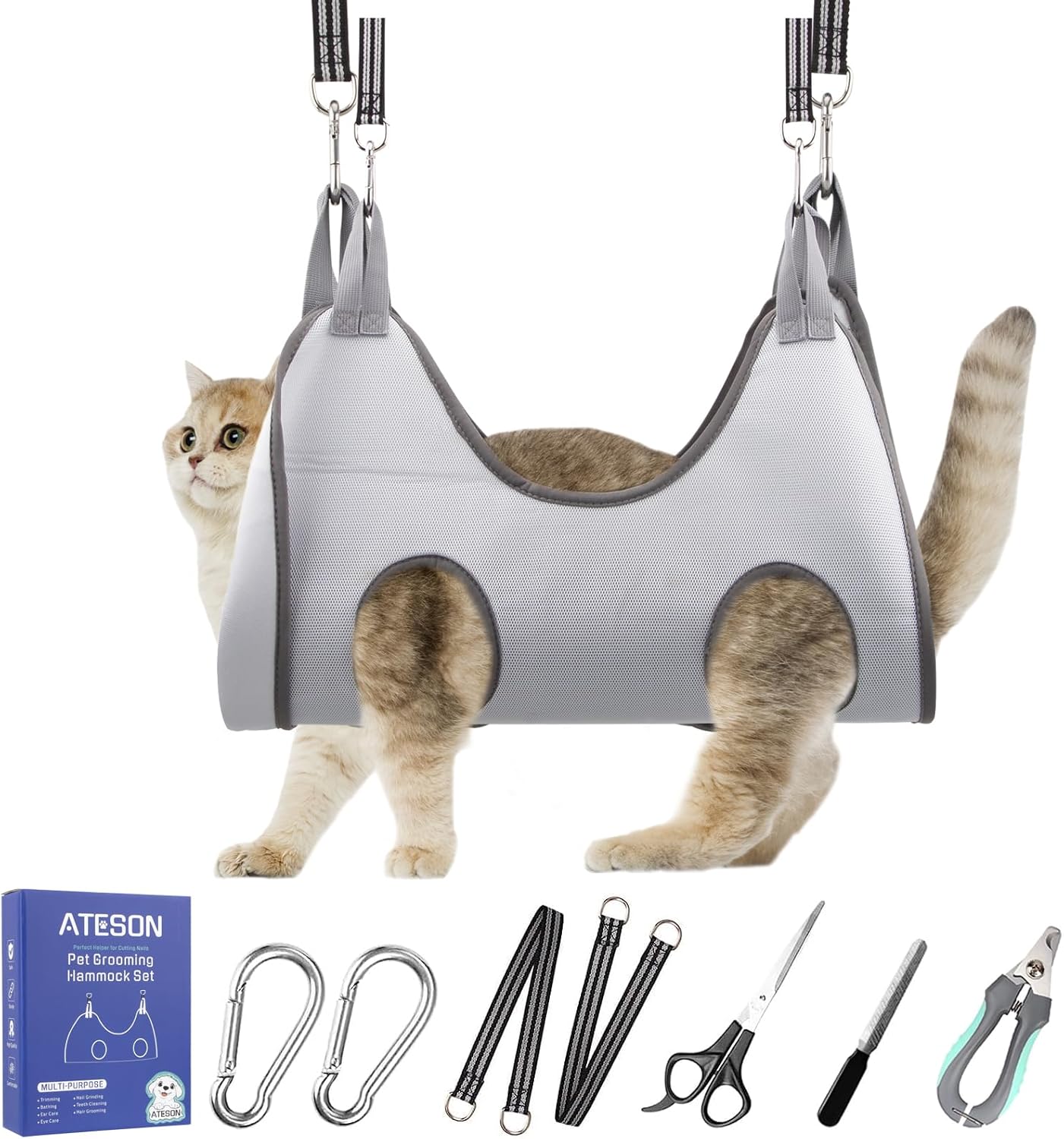 Poupipets Breathable Dog Grooming Hammock Kit with Nail Clippers and Scissors