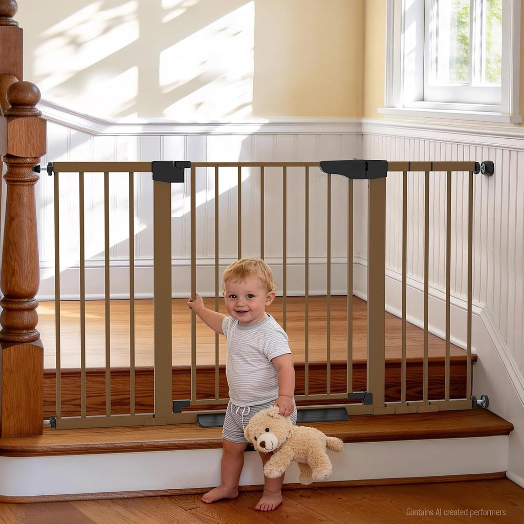 Poupipets Auto-Close Safety Gate for Babies and Dogs with Dual Lock and Pressure Mount
