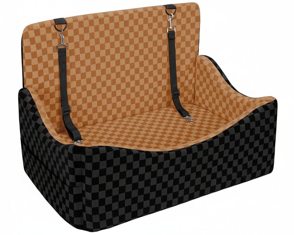 Poupipets Premium Large Dog Car Seat with Reversible Cushion and Storage Pockets