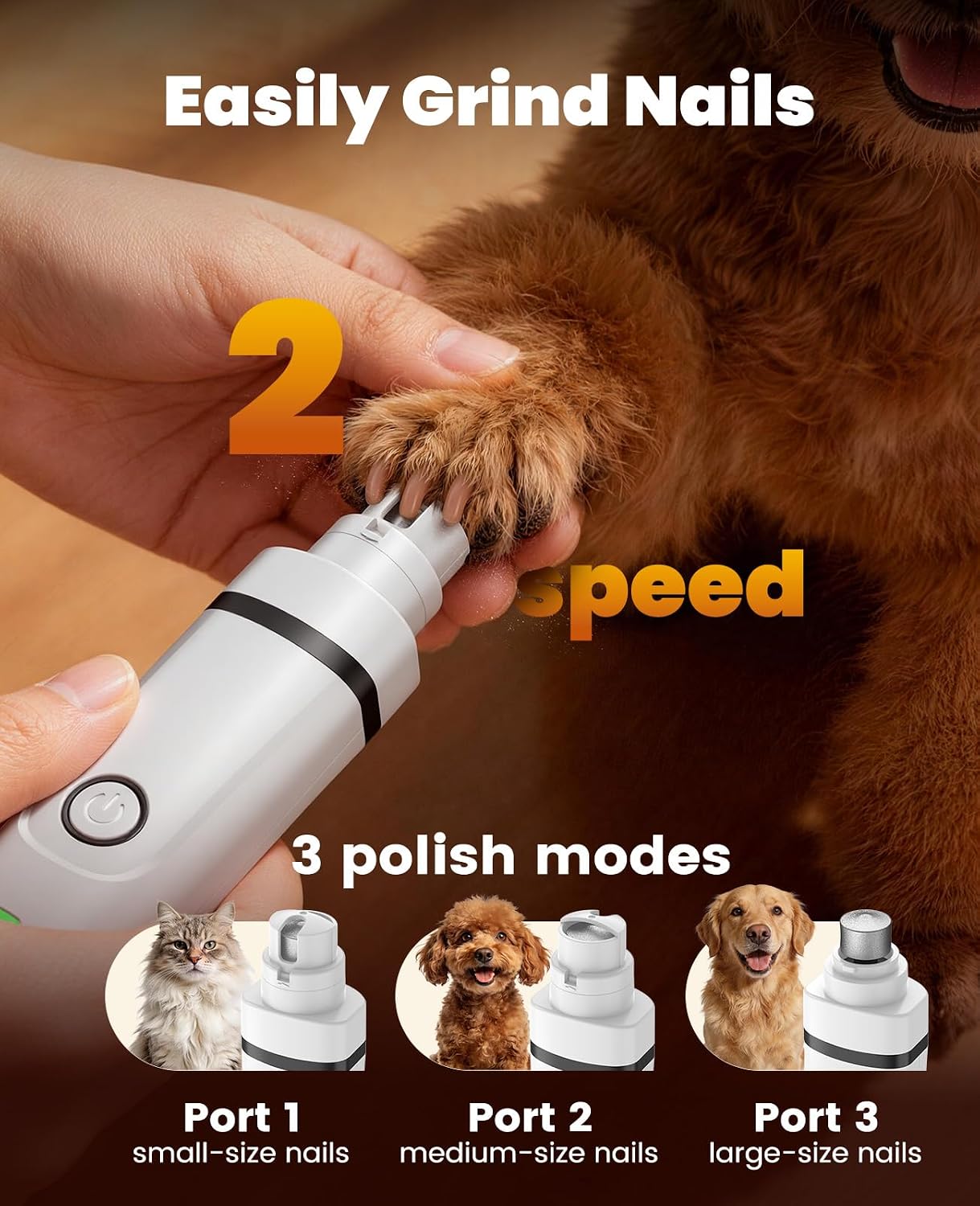 Poupipets 3-in-1 Dog Grooming Kit with Cordless Clippers, Paw Trimmer and Nail Grinder
