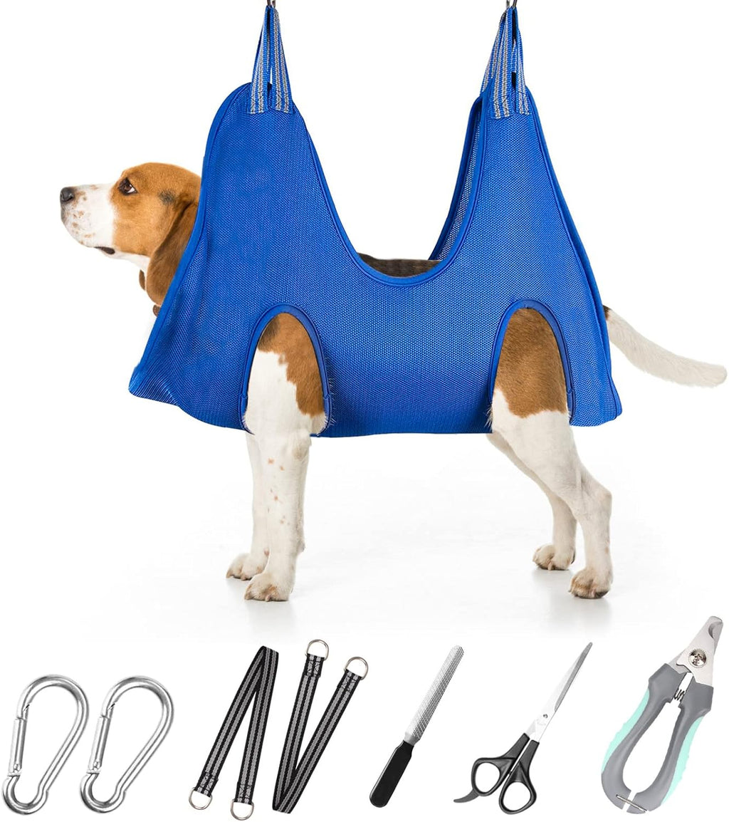 Poupipets Breathable Dog Grooming Hammock Kit with Nail Clippers and Scissors