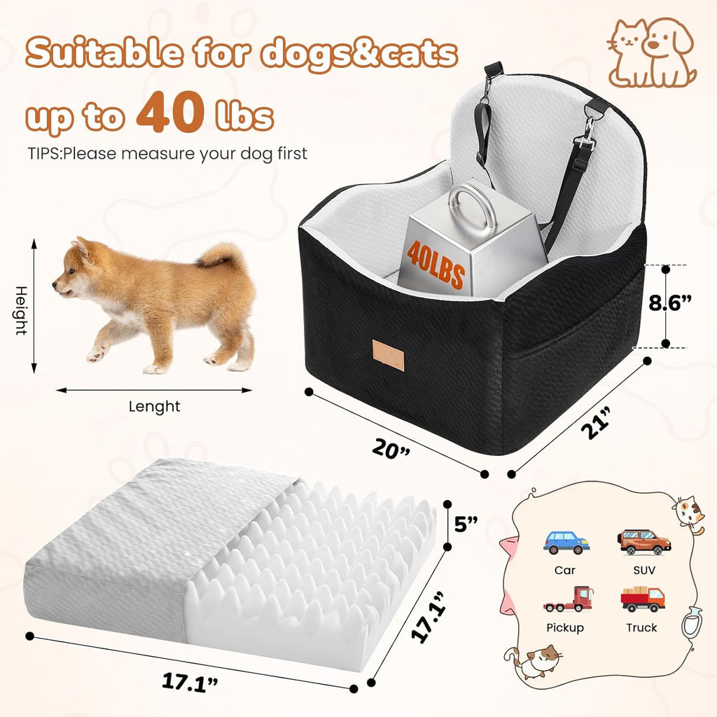 Poupipets Dog Booster Seat for Small and Medium Dogs with Soft Cushion and Safety Strap