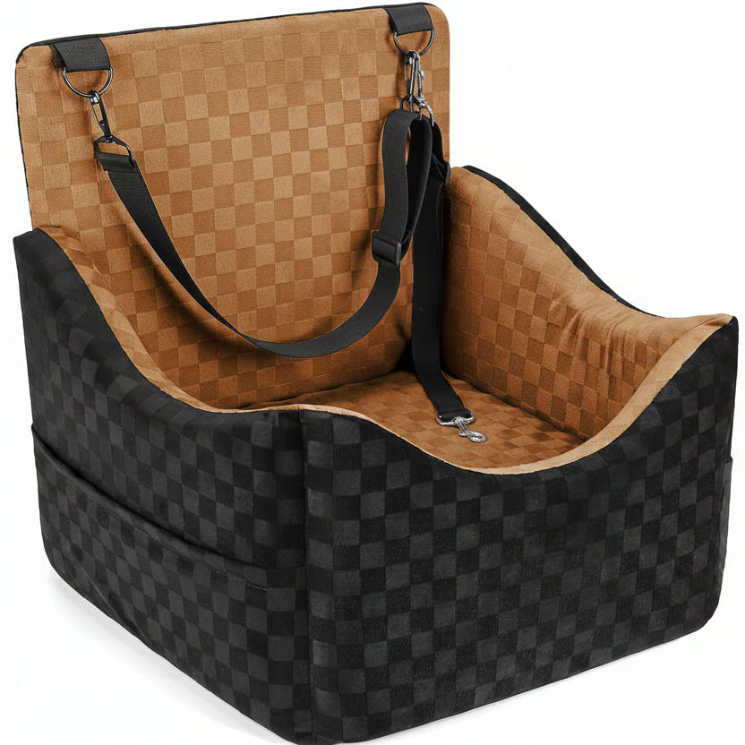 Poupipets Premium Large Dog Car Seat with Reversible Cushion and Storage Pockets