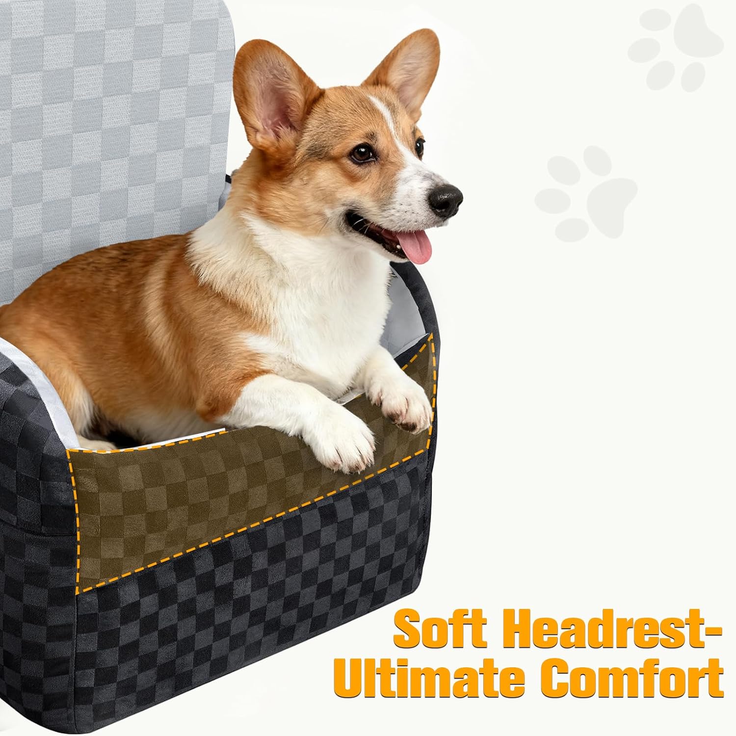 Poupipets Waterproof Dog Booster Car Seat with Memory Foam and Safety Y-Belt