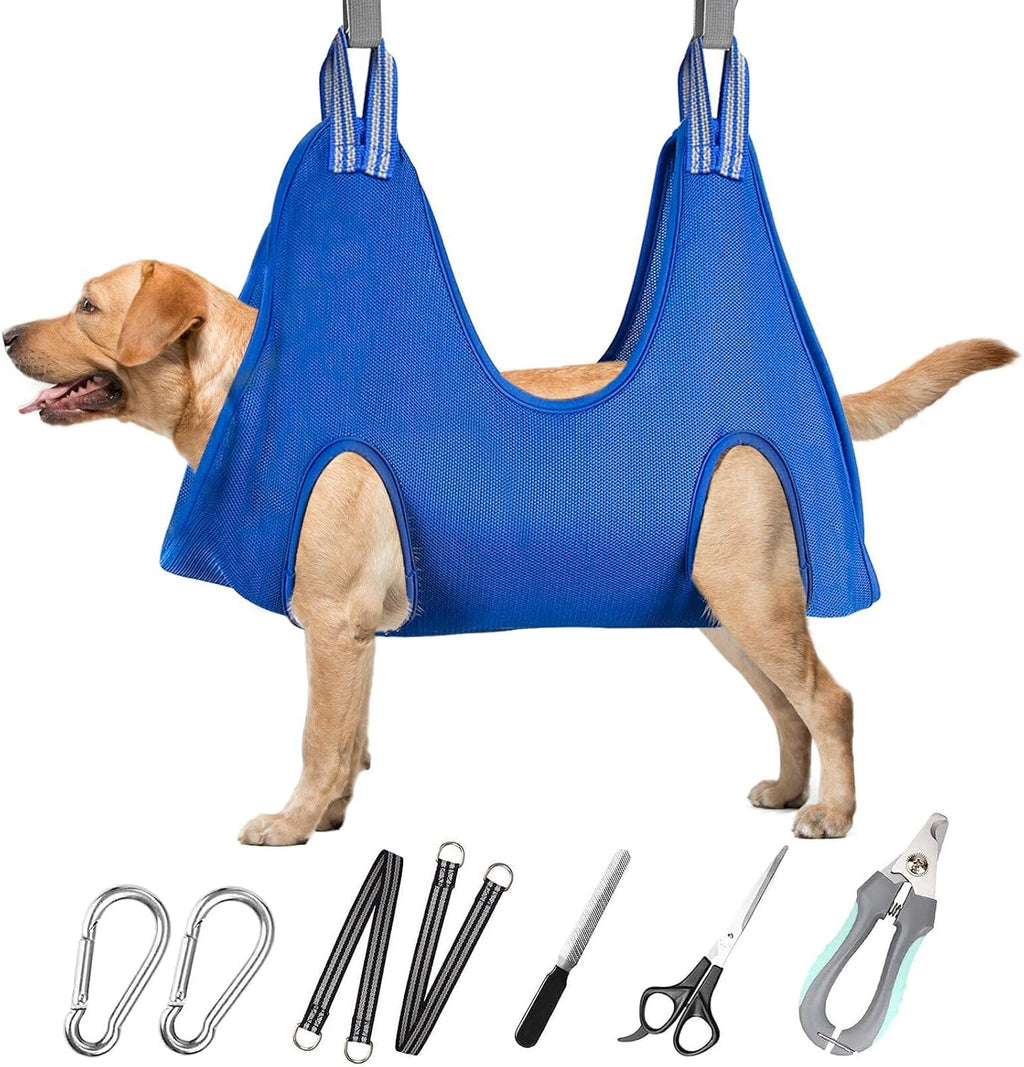 Poupipets Breathable Dog Grooming Hammock Kit with Nail Clippers and Scissors