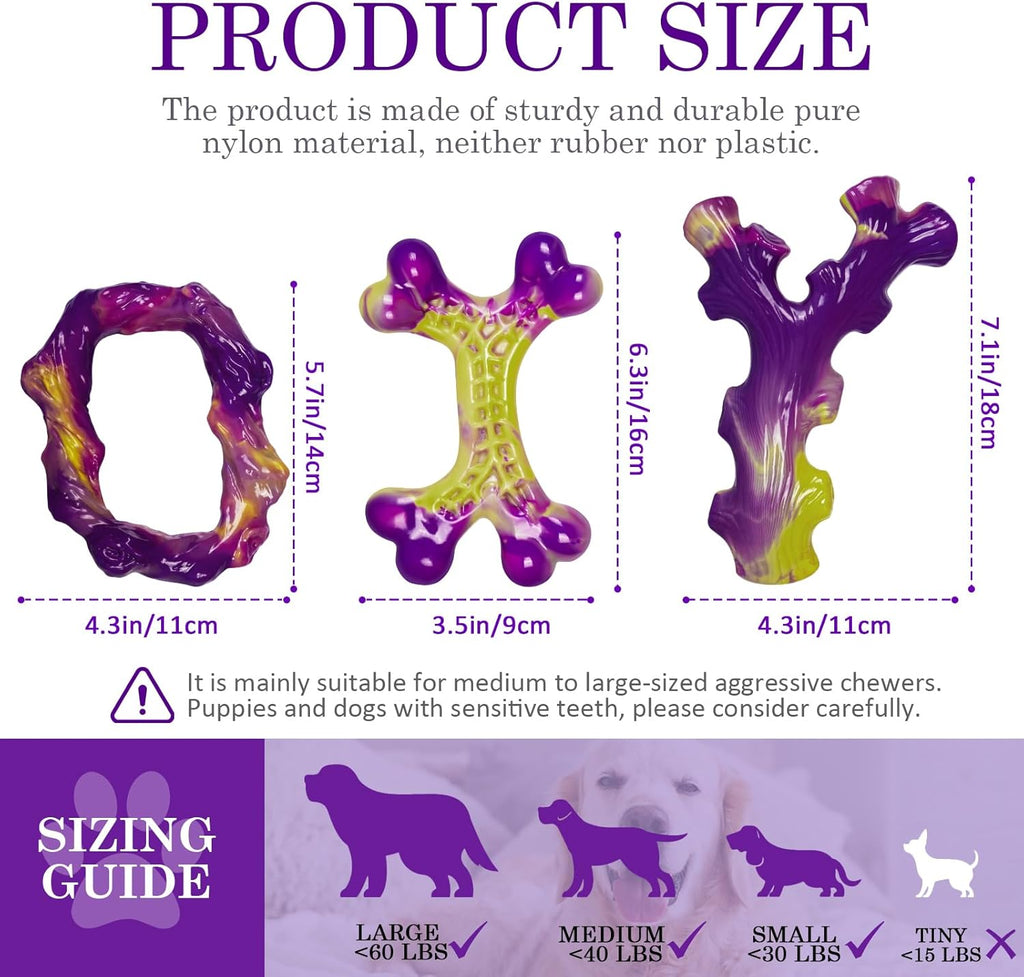 Dailypets Durable Nylon Dog Chew Toy Set for Strong Chewers Bacon Flavor 3 Pack