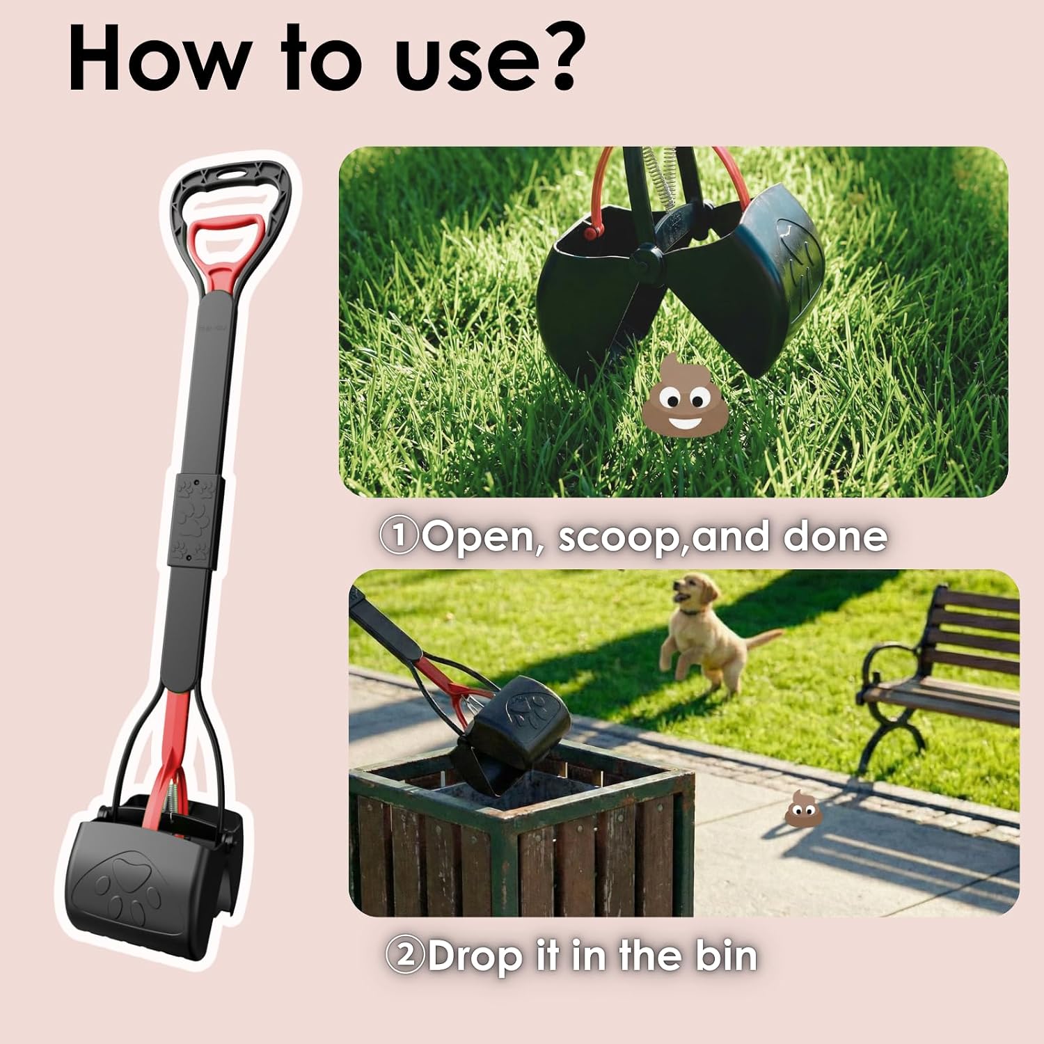 Poupipets Heavy Duty 2-Pack Dog Poo Scooper with XL 33" Handle for All Dogs