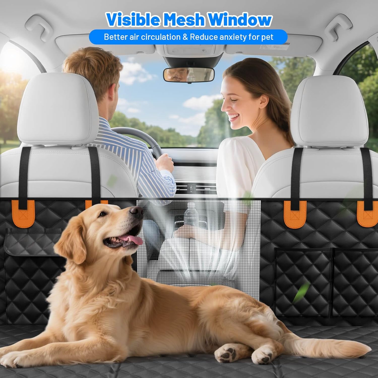 Poupipets Full Back Seat Dog Hammock with Waterproof Hard Bottom and Side Panels