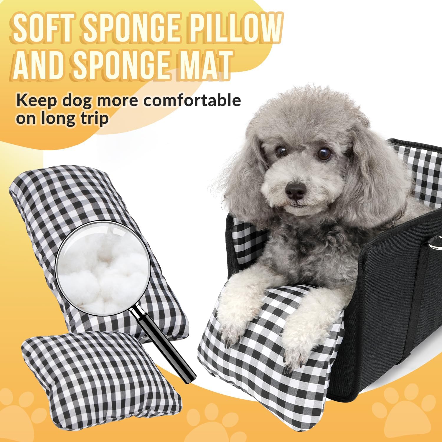 Poupipets Console Dog Car Seat for Small Dogs with Built-In Safety Leash and Washable Cushion