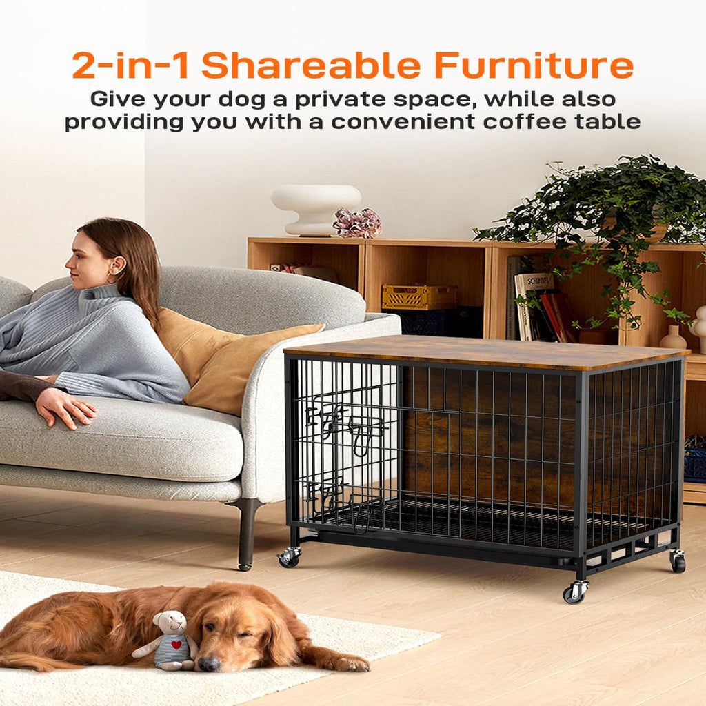 Dailypets 38.6-Inch Wooden Dog Crate End Table with Pull-Out Tray