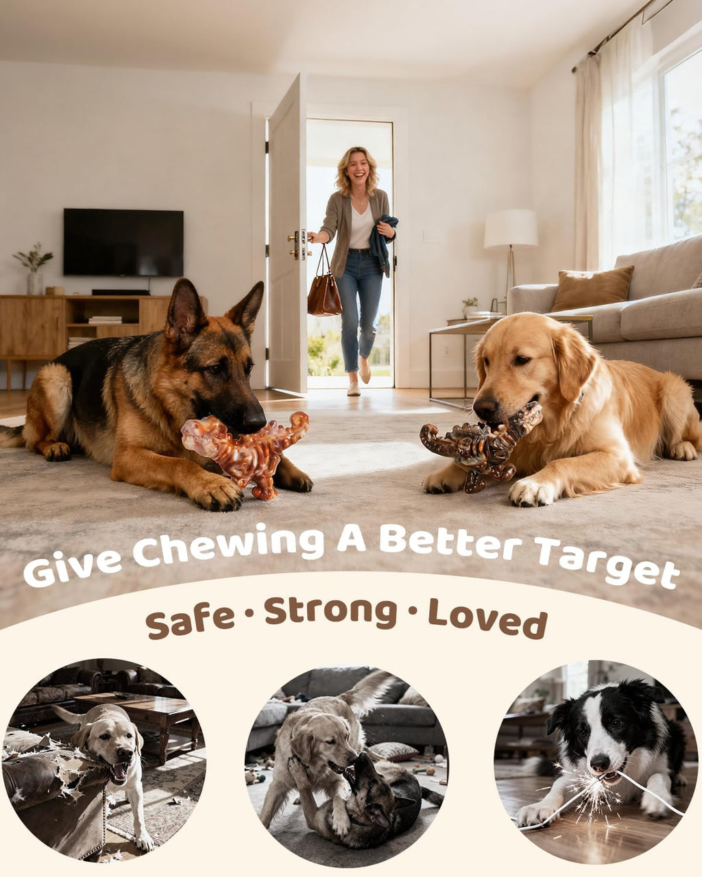 Dailypets Dinosaur Dog Chew Toy Set with Bacon Flavor for Strong Chewers 2 Pack
