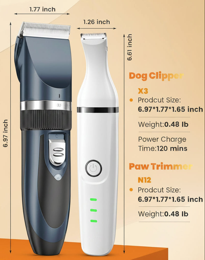 Poupipets 3-in-1 Dog Grooming Kit with Cordless Clippers, Paw Trimmer and Nail Grinder