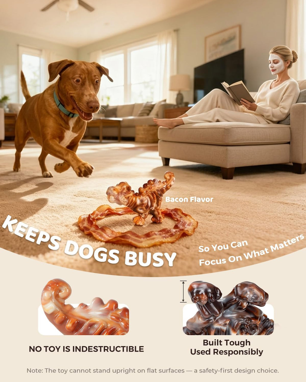 Dailypets Dinosaur Dog Chew Toy Set with Bacon Flavor for Strong Chewers 2 Pack