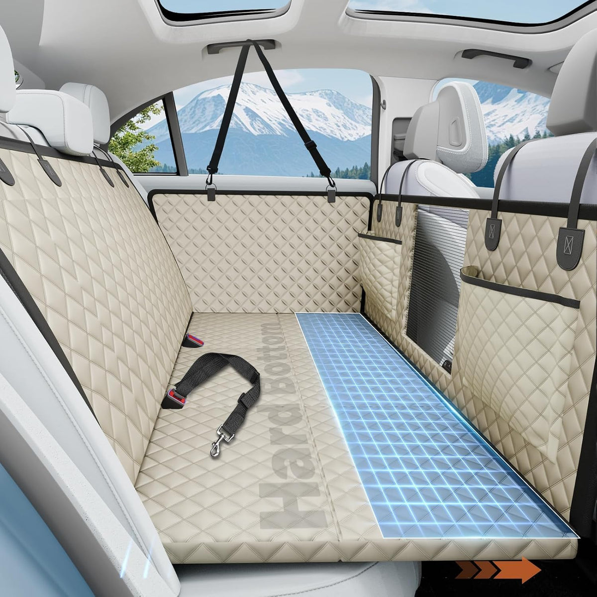 Poupipets Full Back Seat Dog Hammock with Waterproof Hard Bottom and Side Panels
