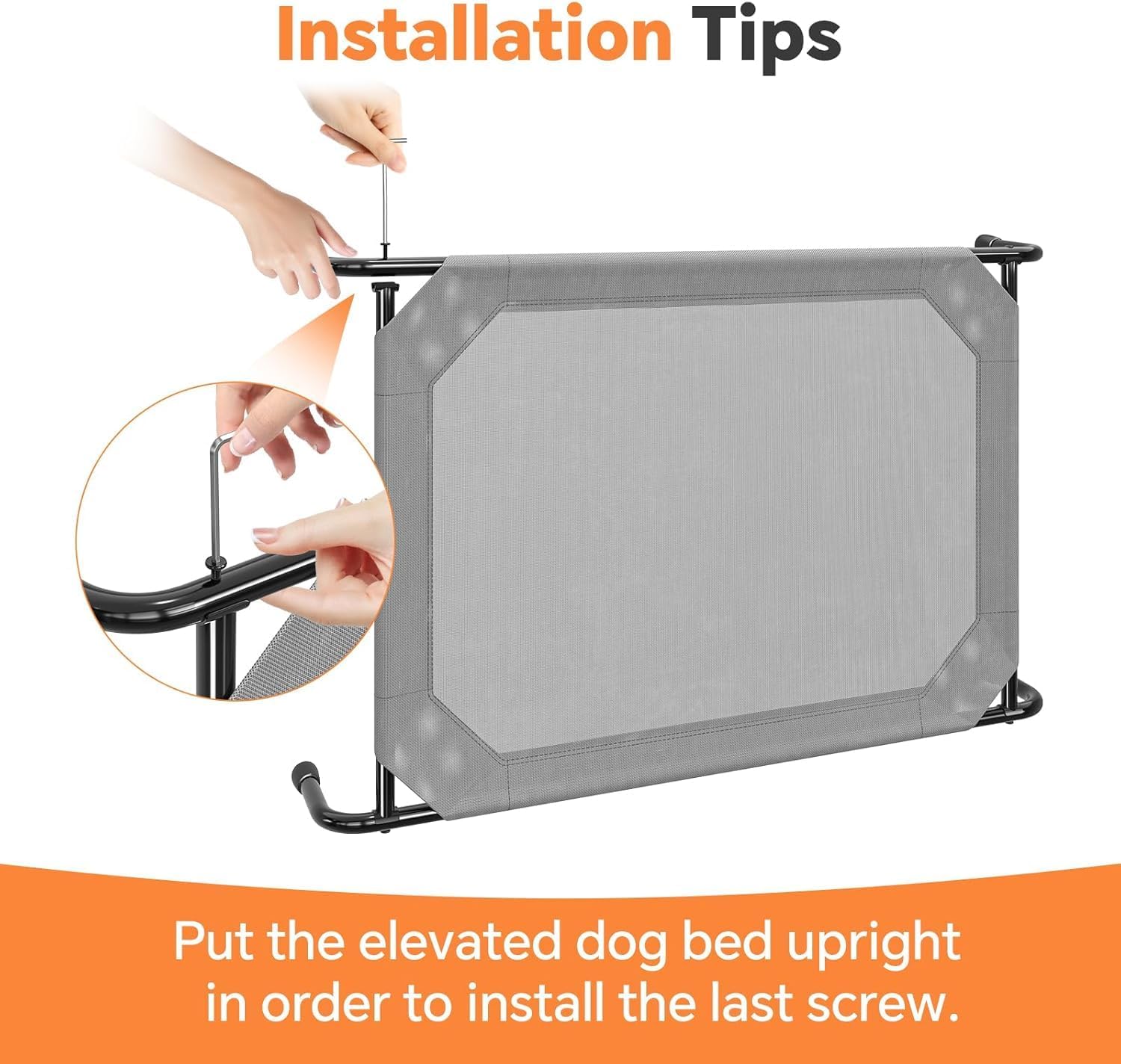 Poupipets Heavy-Duty Elevated Dog Bed with Waterproof Mesh and 200 lb Support