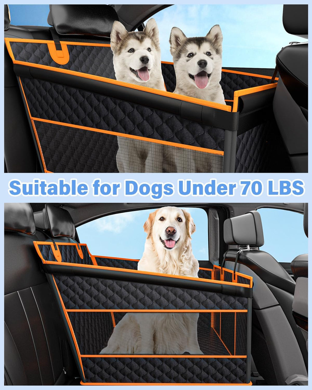 Poupipets Half Back Seat Dog Extender with Hard Base and Breathable Mesh Panels