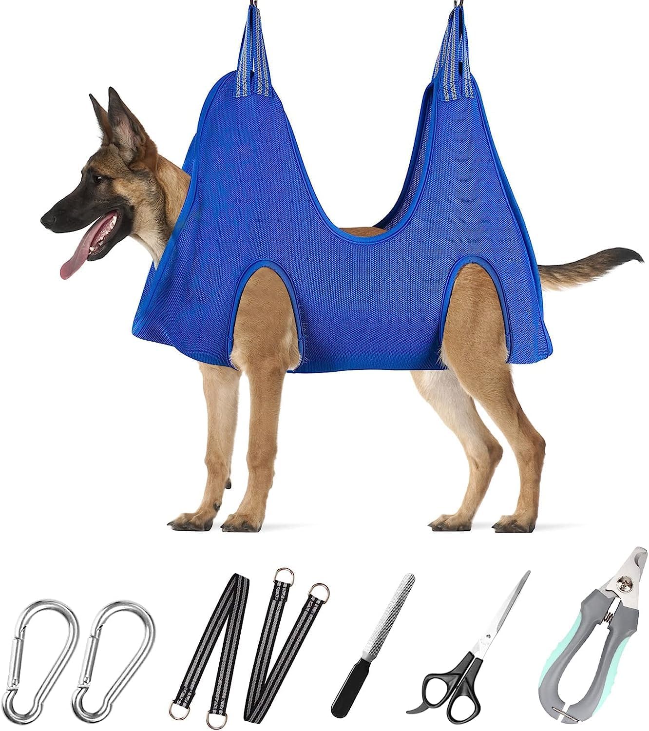 Poupipets Breathable Dog Grooming Hammock Kit with Nail Clippers and Scissors