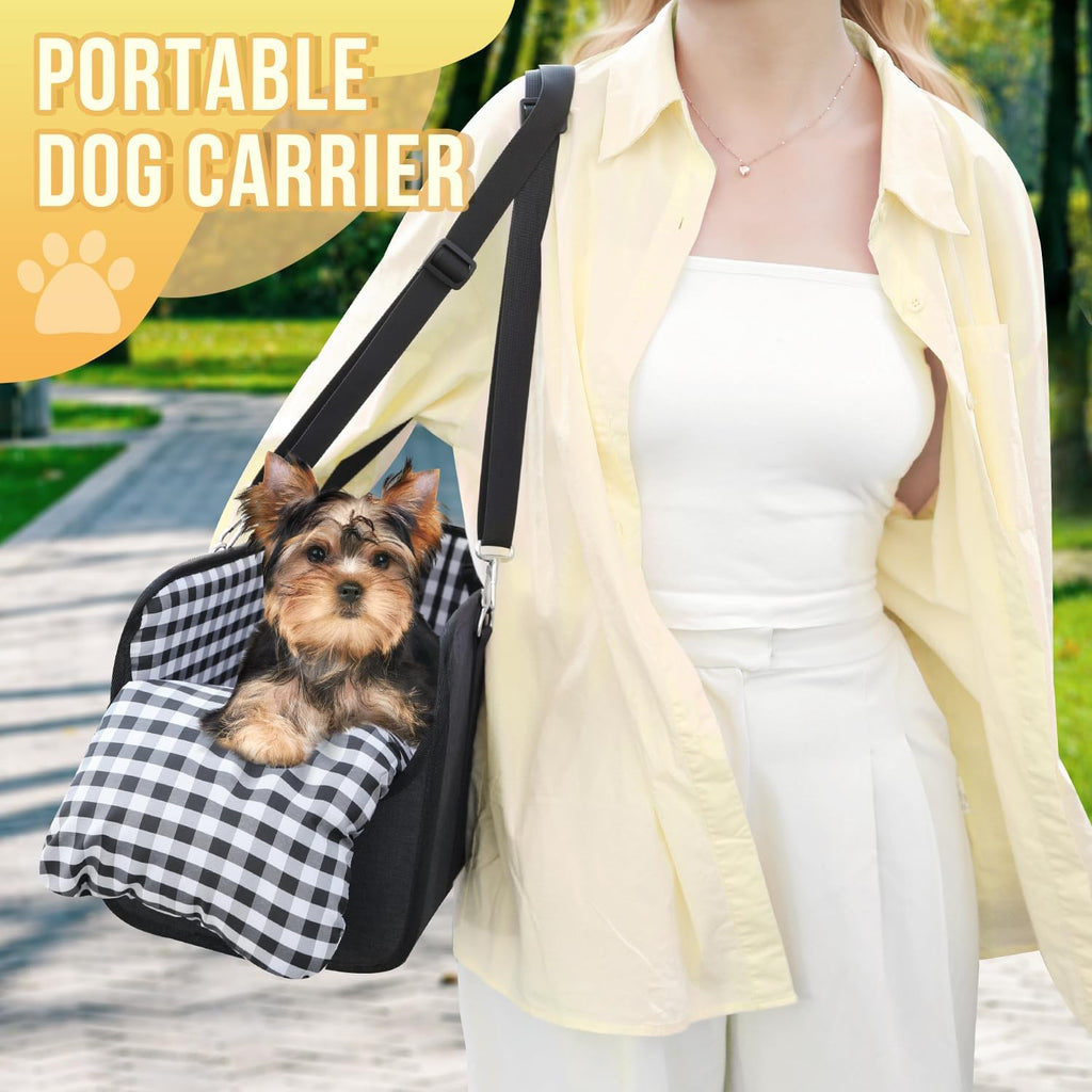Poupipets Console Dog Car Seat for Small Dogs with Built-In Safety Leash and Washable Cushion
