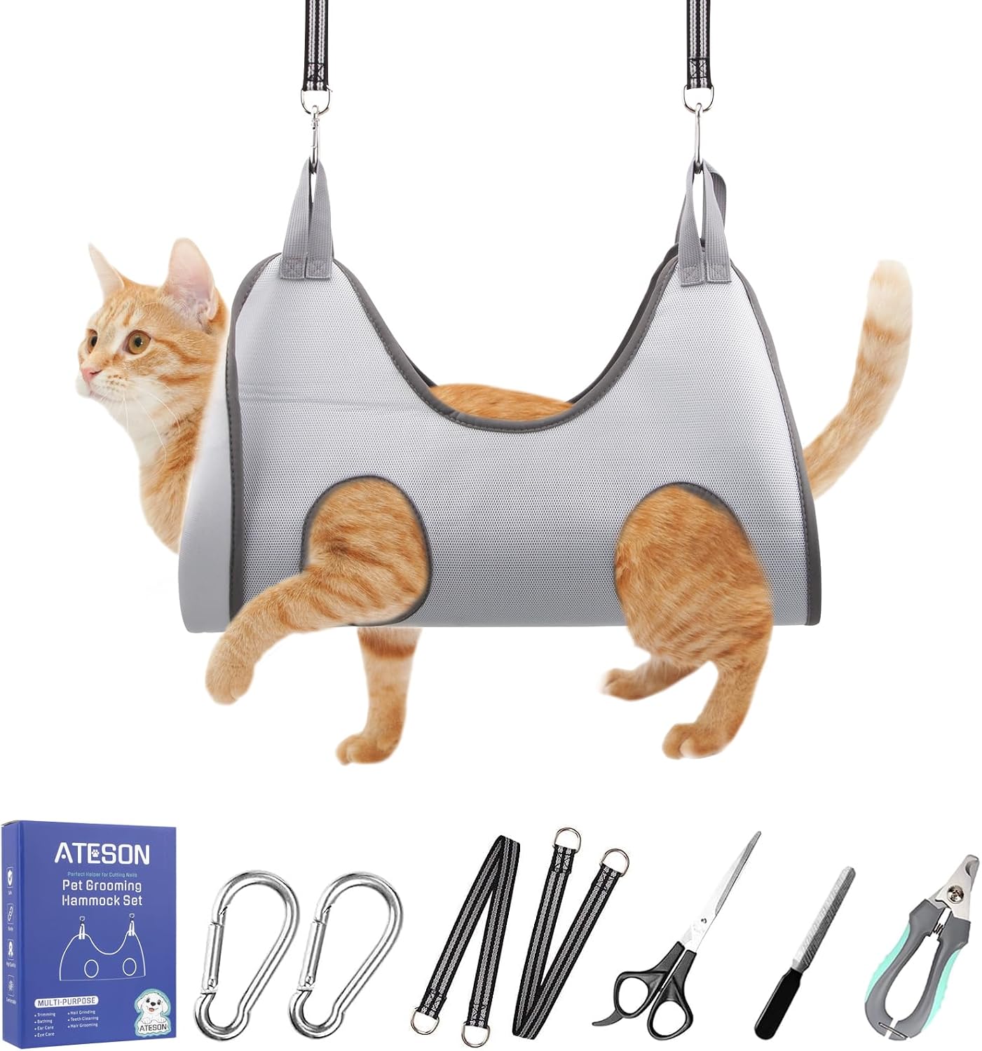 Poupipets Breathable Dog Grooming Hammock Kit with Nail Clippers and Scissors