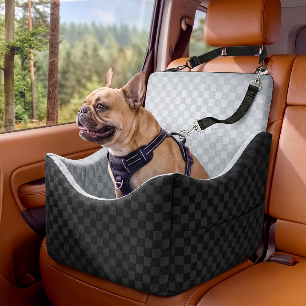 Poupipets Elevated Memory Foam Dog Car Seat with Washable Cover and Safety Tether for Travel
