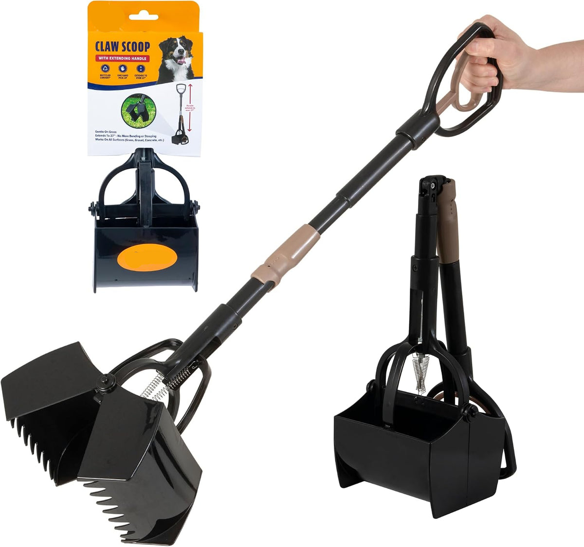 Poupipets Swivel Bin & Rake Dog Pooper Scooper with Long Handle & Waste Bags