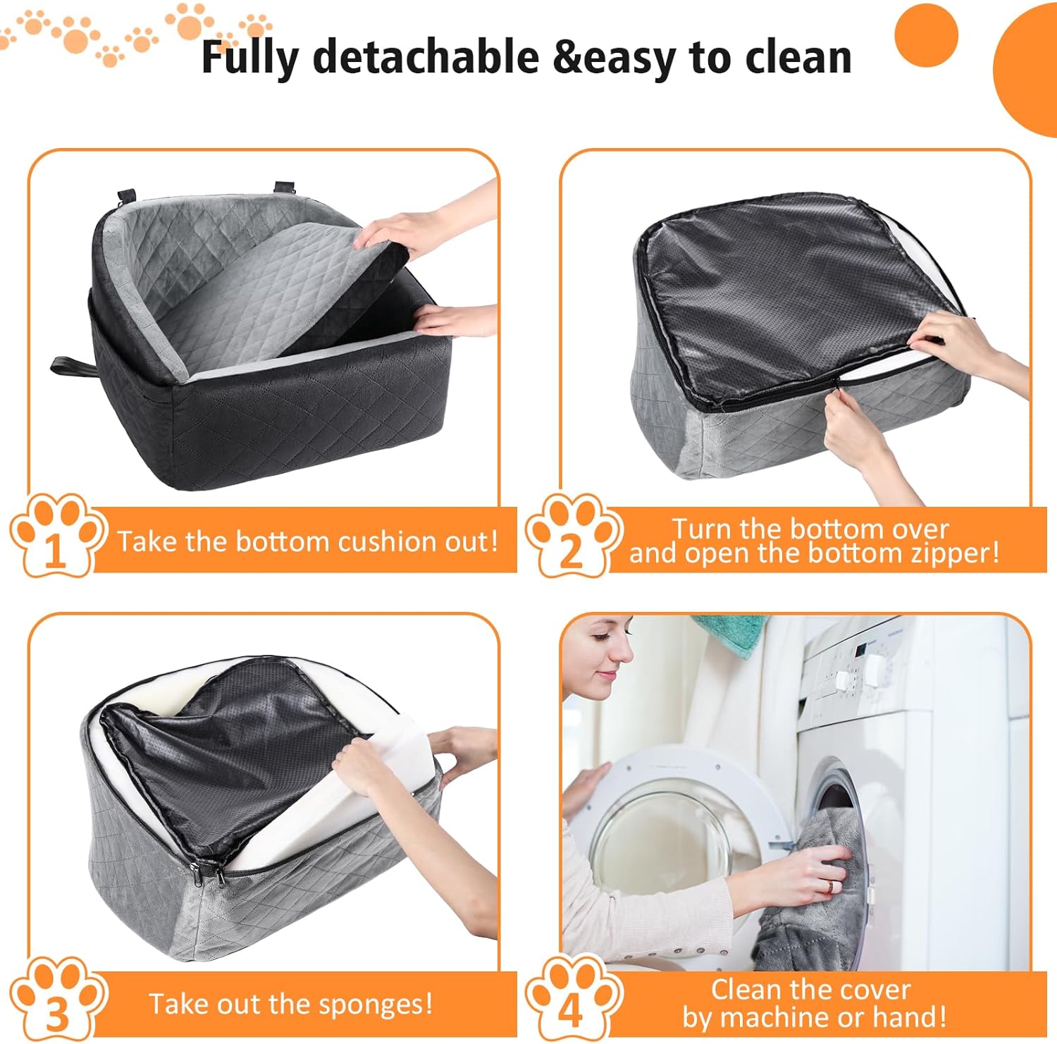 Poupipets Quilted Dog Booster Car Seat with Washable Cover and Safety Tether