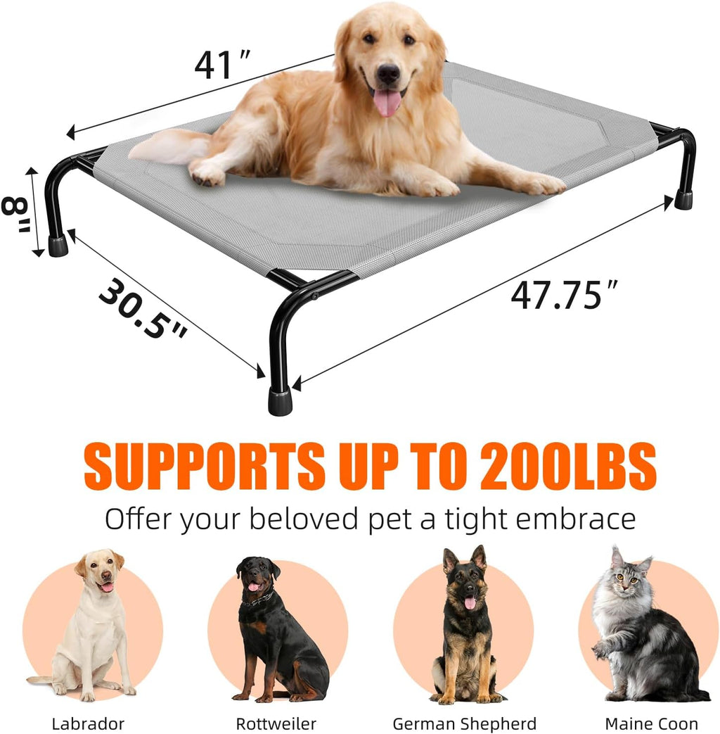 Poupipets Heavy-Duty Elevated Dog Bed with Waterproof Mesh and 200 lb Support
