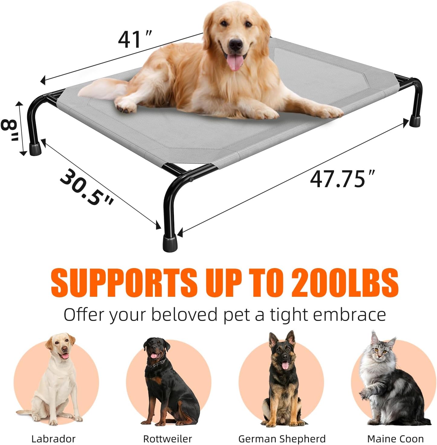 Poupipets Heavy-Duty Elevated Dog Bed with Waterproof Mesh and 200 lb Support