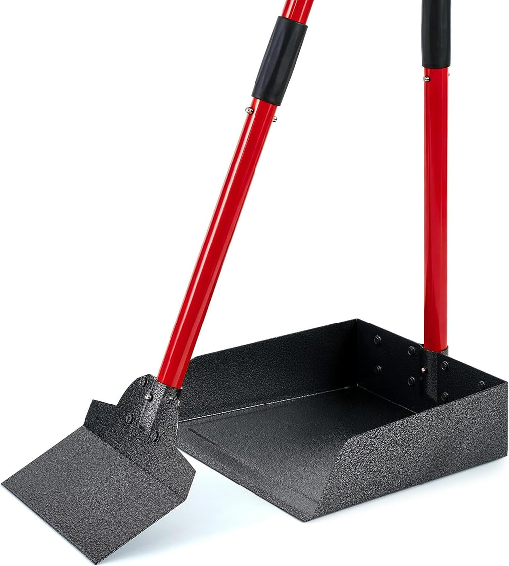 Poupipets Heavy Duty Metal Dog Waste Tray & Spade Scooper with Long Handle Design