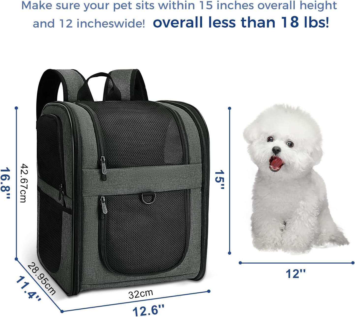 Poupipets Supportive Pet Hiking Backpack with Removable Pad and Expandable Options