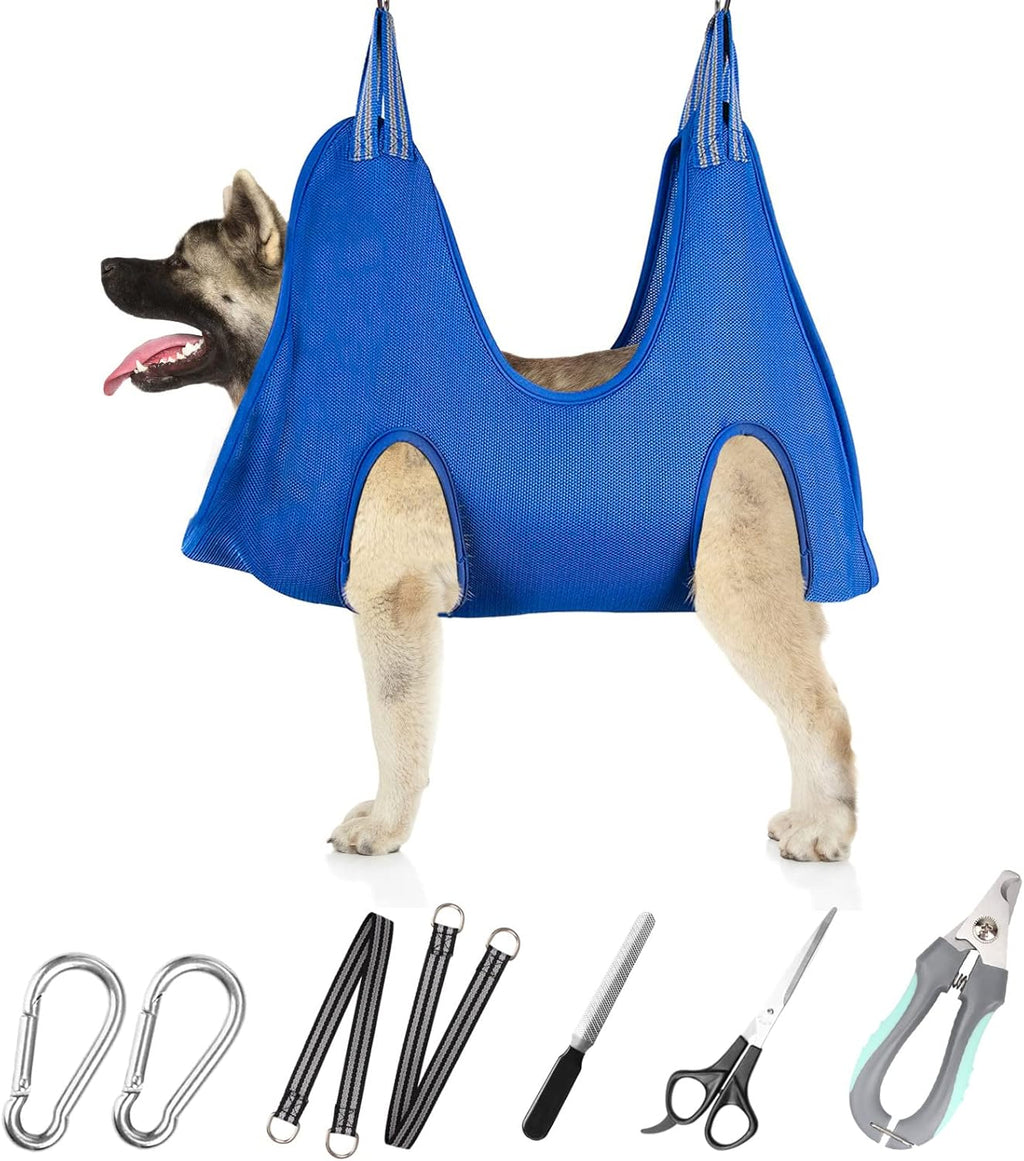 Poupipets Breathable Dog Grooming Hammock Kit with Nail Clippers and Scissors
