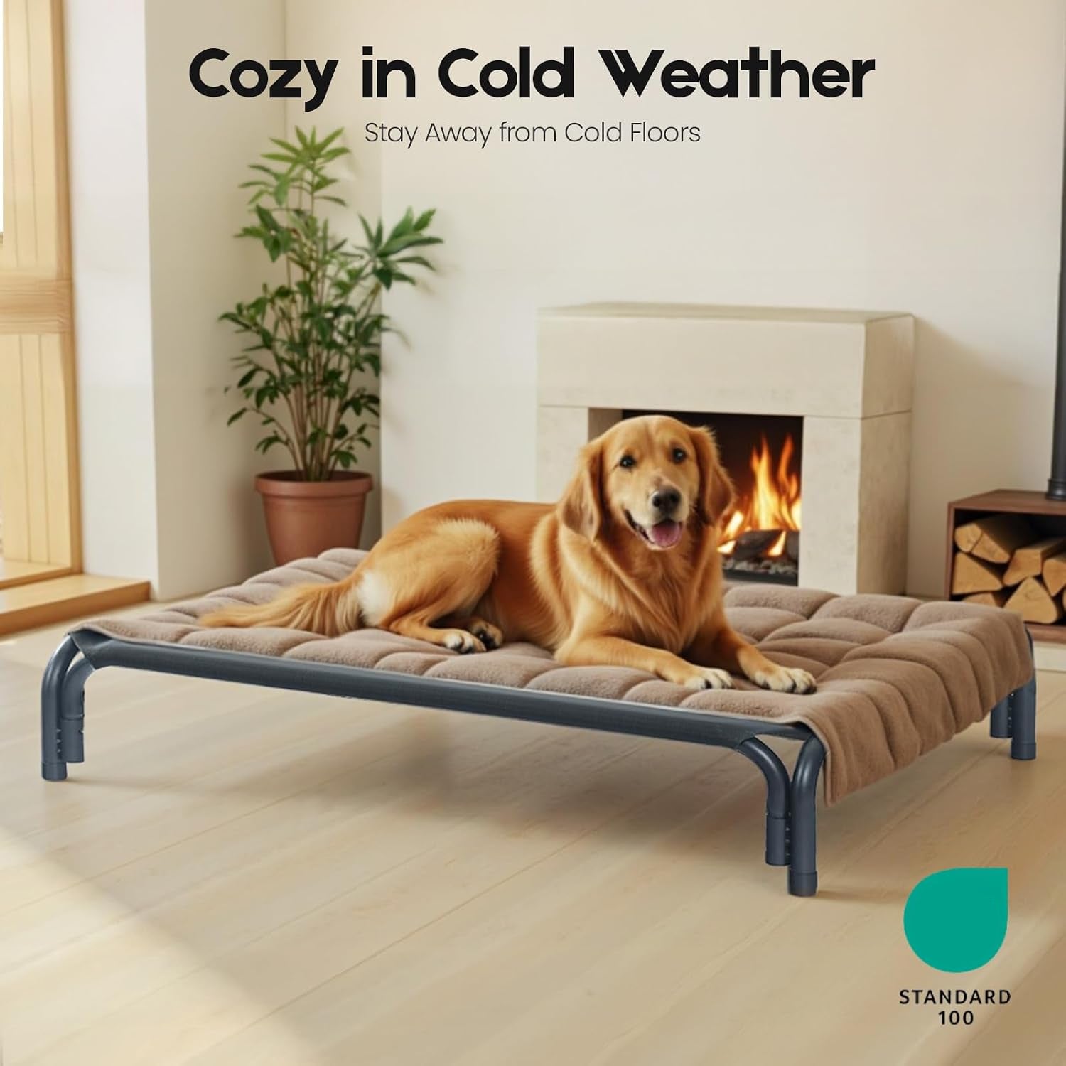 Poupipets Elevated Dog Resting Bed with Durable Frame and Easy-Clean Mesh Cover