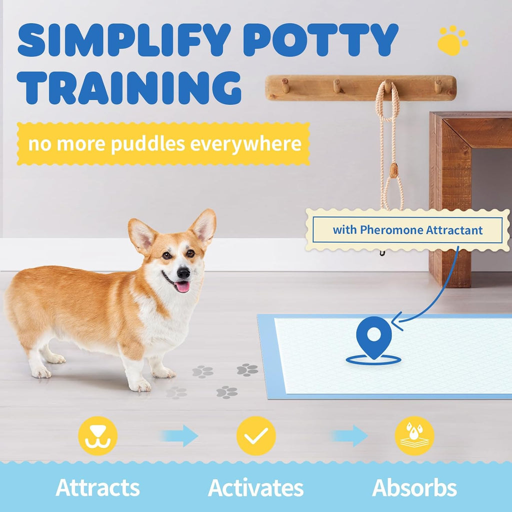 Poupipets Extra Large 6-Layer Leak-Proof Puppy Training Pads 34 x 28 Inch Quick-Dry 100 Pack