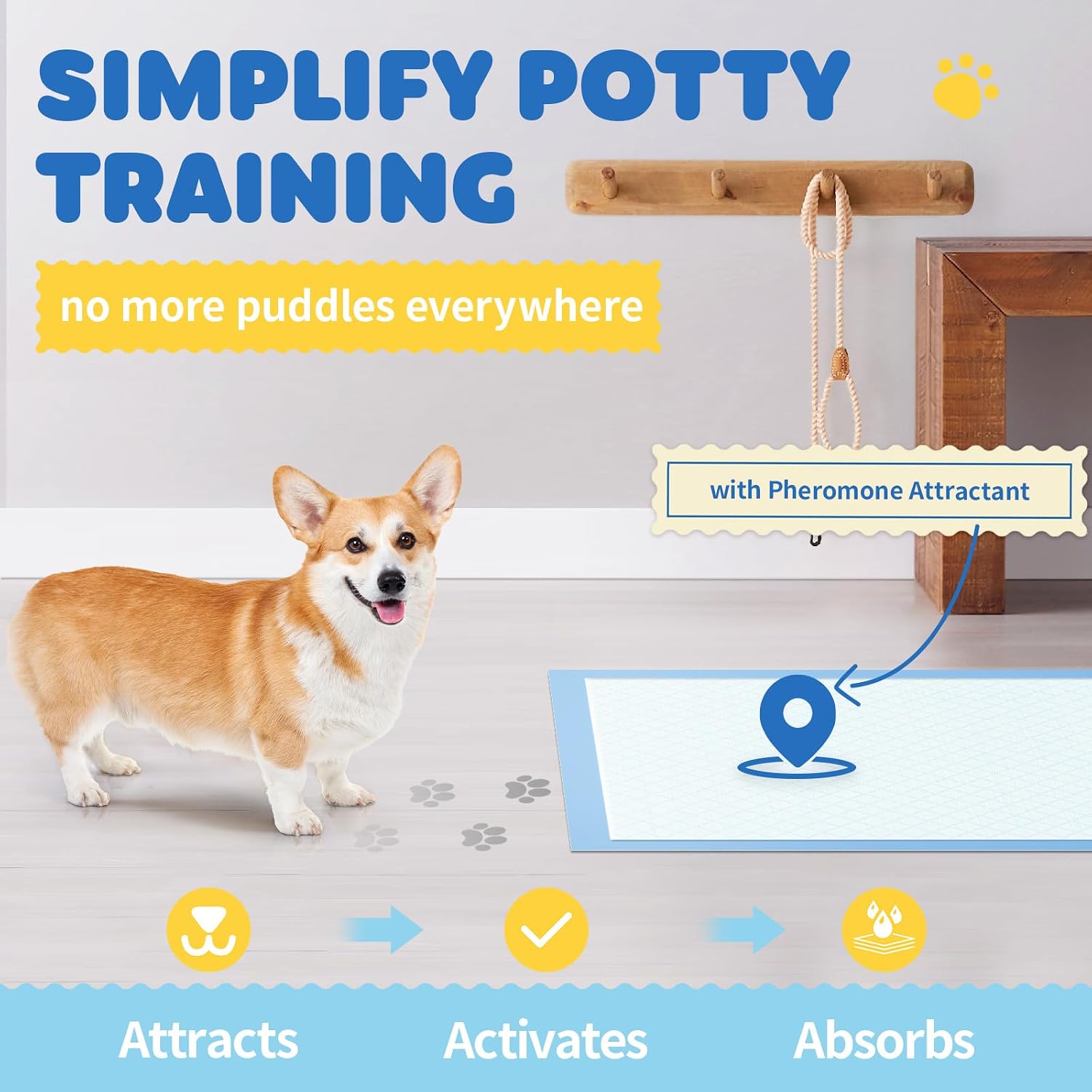 Poupipets Extra Large 6-Layer Leak-Proof Puppy Training Pads 34 x 28 Inch Quick-Dry 100 Pack