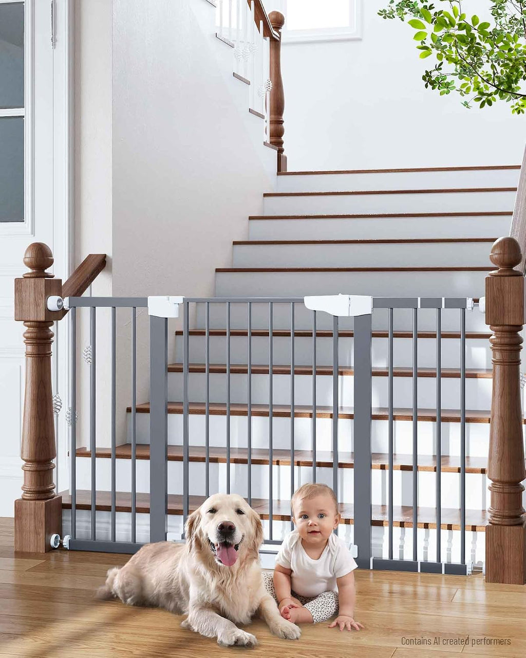 Poupipets Auto-Close Safety Gate for Babies and Dogs with Dual Lock and Pressure Mount