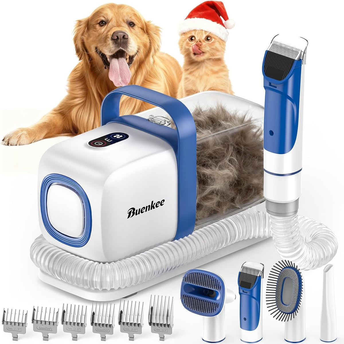 POUPIPETS Dog Grooming Vacuum Kit – 15000Pa Suction Clipper & Deshedding Tools, 2L