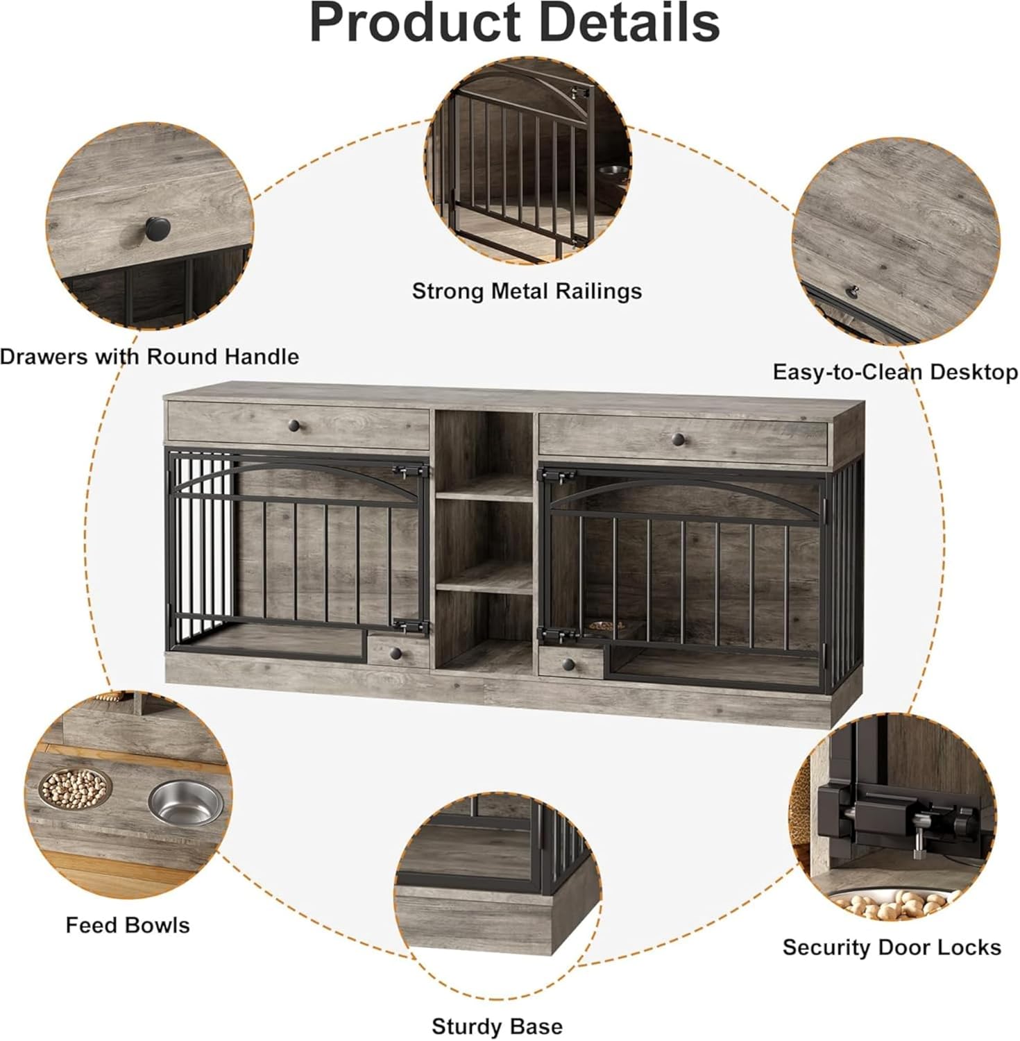 Dailypets Double Dog Station with Storage Shelves & Feeding Bowls