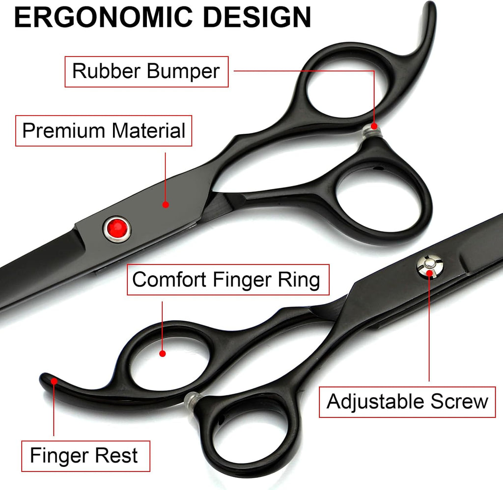 Poupipets Professional Dog Grooming Scissors Kit with Stainless Steel Shears and Comb