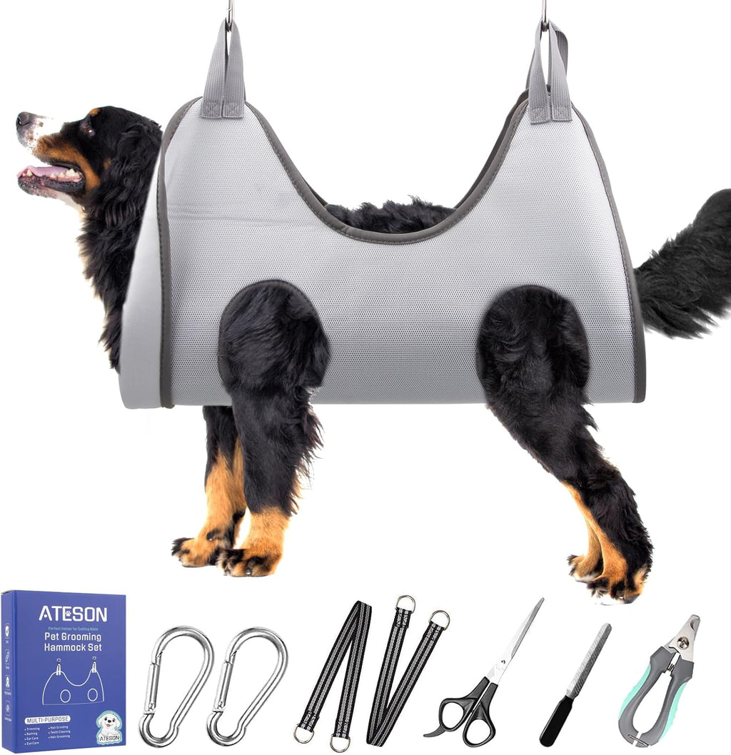 Poupipets Breathable Dog Grooming Hammock Kit with Nail Clippers and Scissors