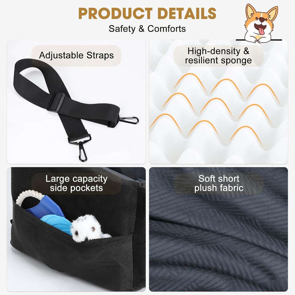 Poupipets Comfortable Dog Booster Seat with Memory Foam Support and Washable Cover