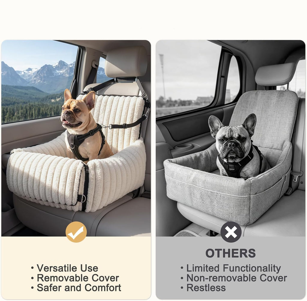 Poupipets Convertible Dog Car Seat and Portable Carrier with Washable Plush Cover