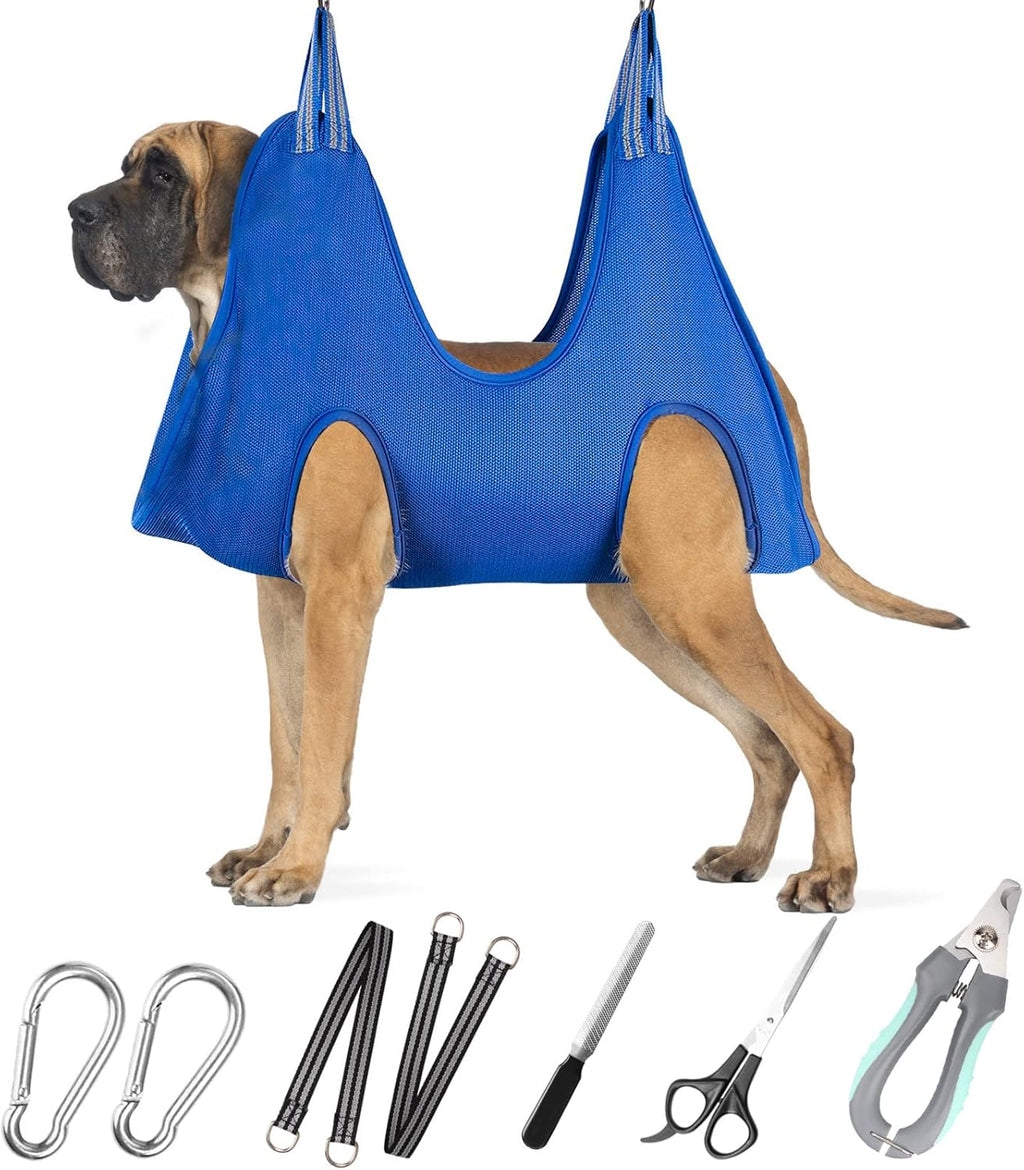 Poupipets Breathable Dog Grooming Hammock Kit with Nail Clippers and Scissors
